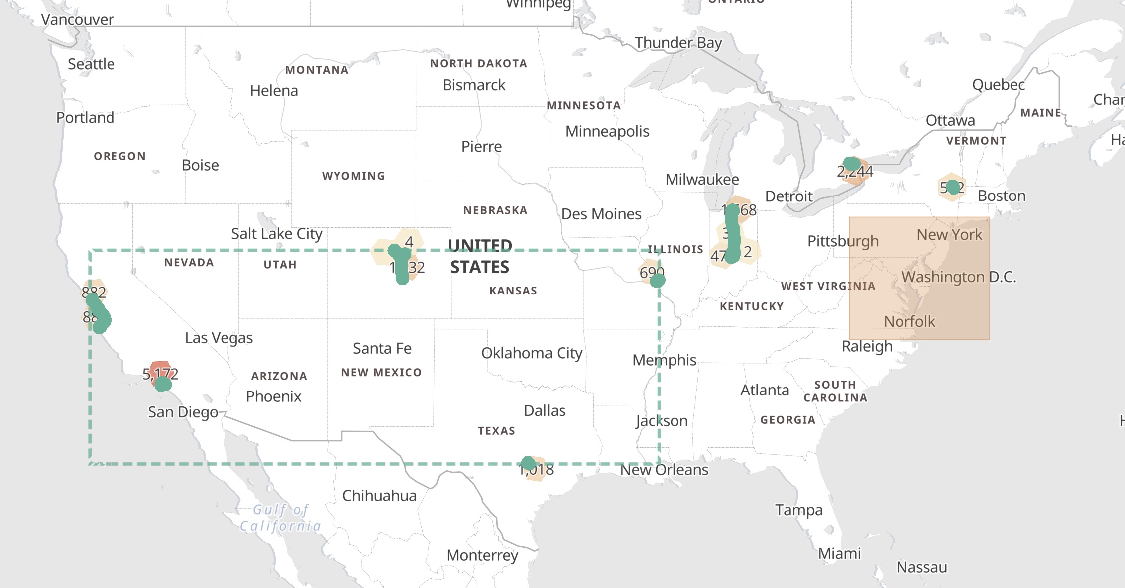 map of locations outside of dc