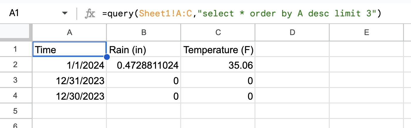 simple sql in spreadsheets